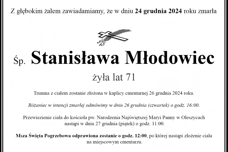 Zmarła Stanisława Młodowiec [71 lat]